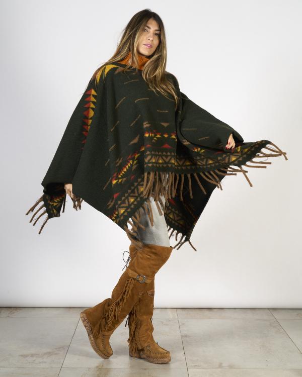 PONCHO HANDWOOL DARK GREEN